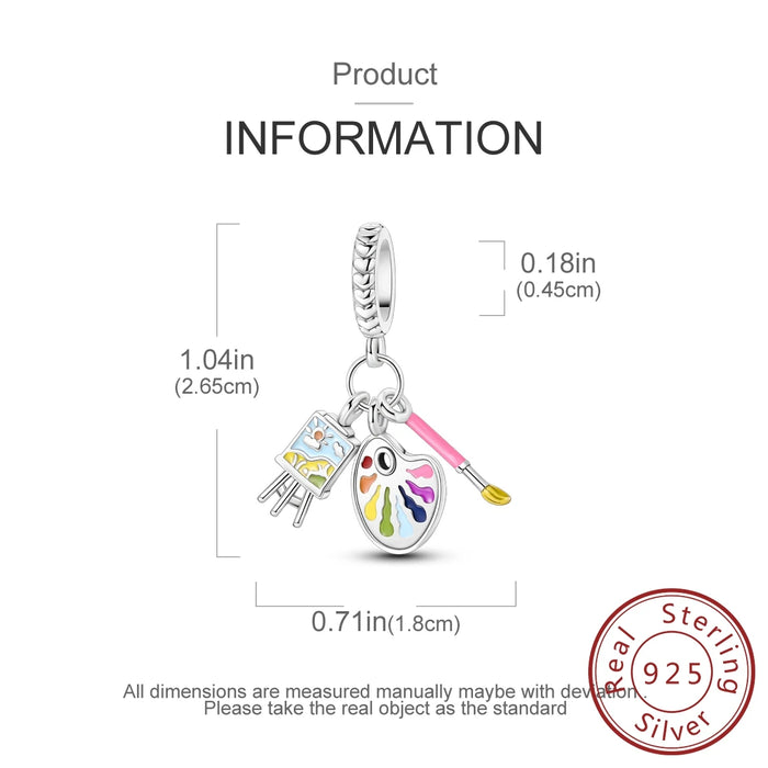 925 Sterling Silver Colour Palette Pendant Fits Bracelets Diy Gift For Women