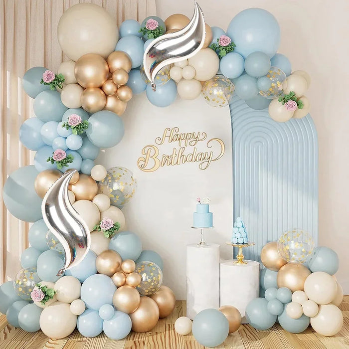 144Pcs Grey Blue Balloon Garland Arch Kit Birthday Party Bridal Shower Blue Baby Shower Decorated Boy Baby Shower Balloon Arch