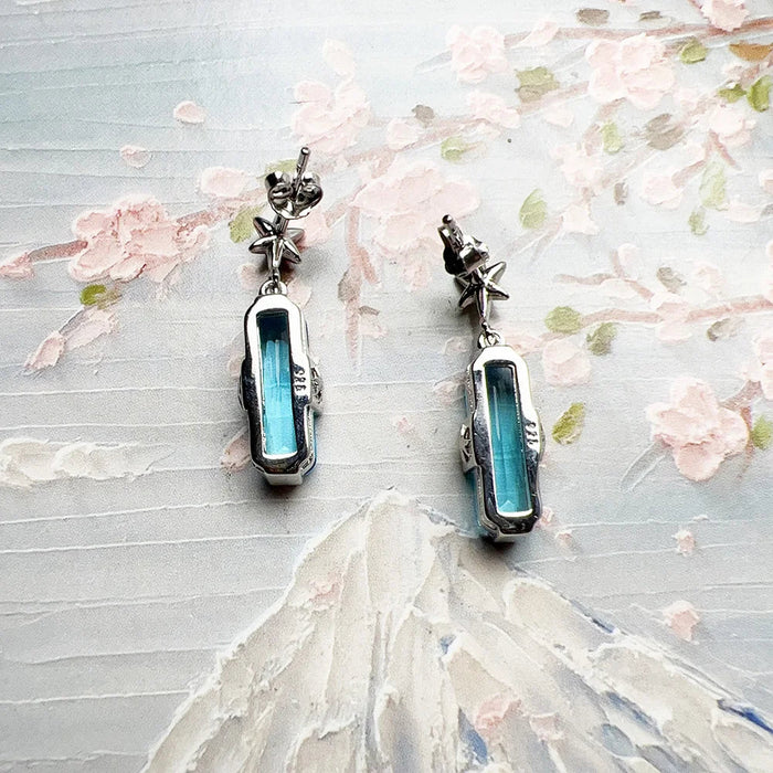 925 Sterling Silver Blue Star Stud Earrings Real