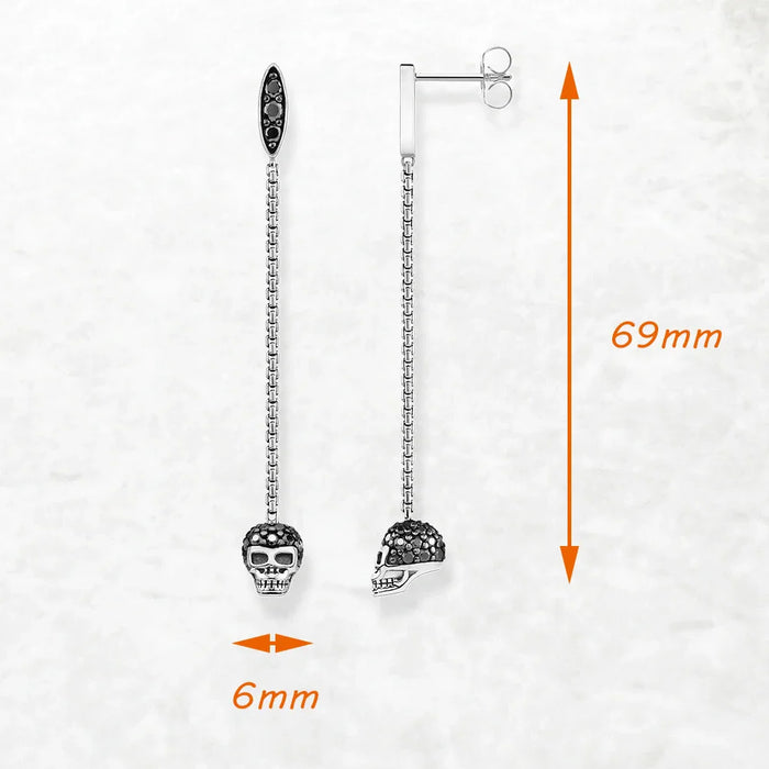 925 Sterling Silver Black Stone Skull Earrings Women Punk