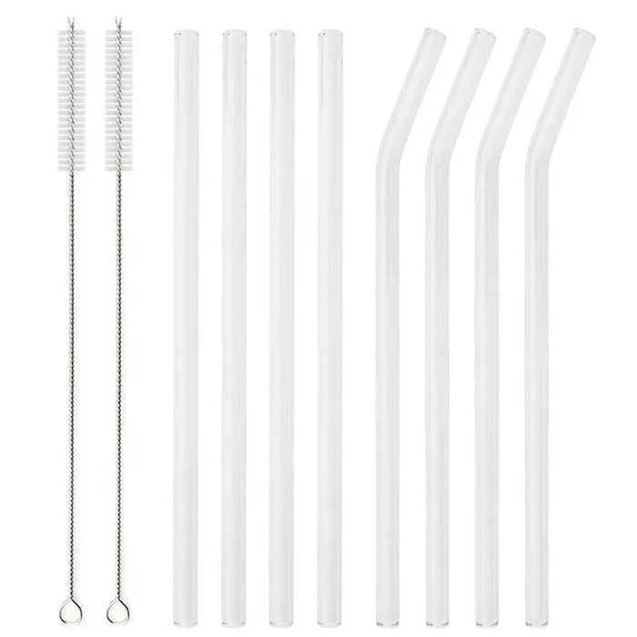 8 Piece Reusable Glass Straws Eco Friendly & Colourful