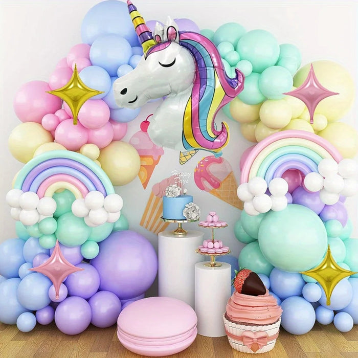 141Pcs Rainbow Unicorn Balloon Wreath Set With Colourful Candy Macaron Balloons For Wedding Birthday And Party Decoration