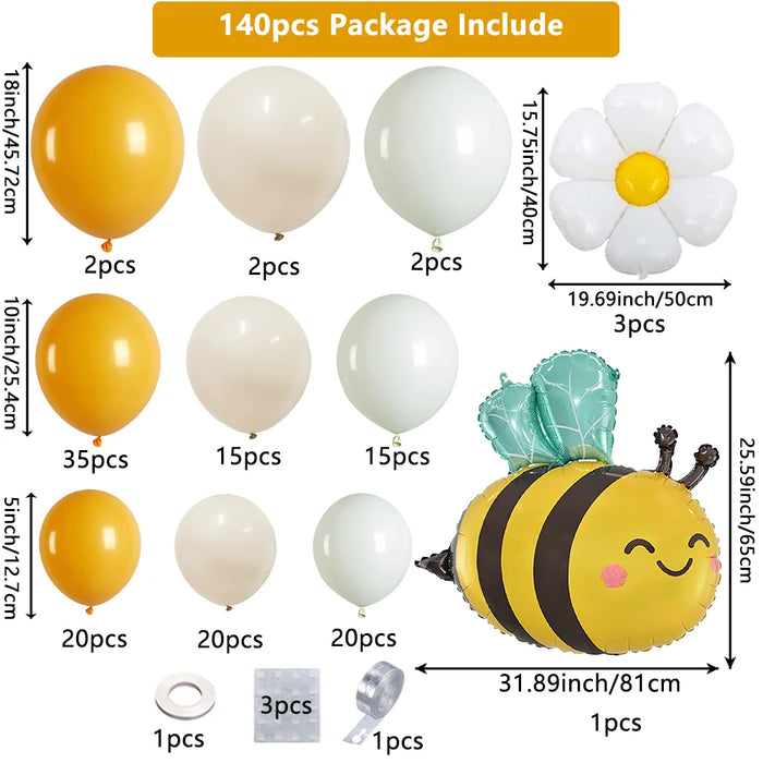 140Pcs Bee Themed Balloon Wreath Suitable For Birthday Party Decoration Summer Party Decoration Supplies