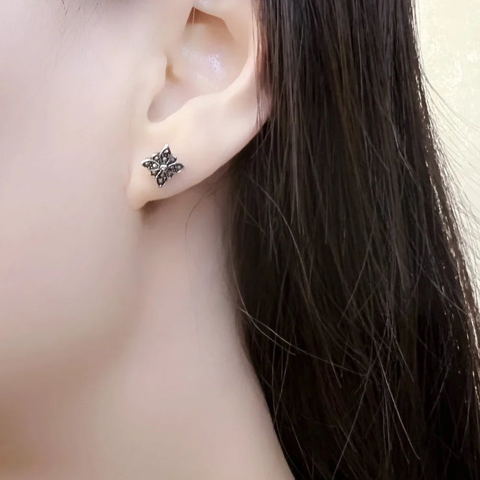 925 Sterling Silver Black Star Marcasite Stud Earrings