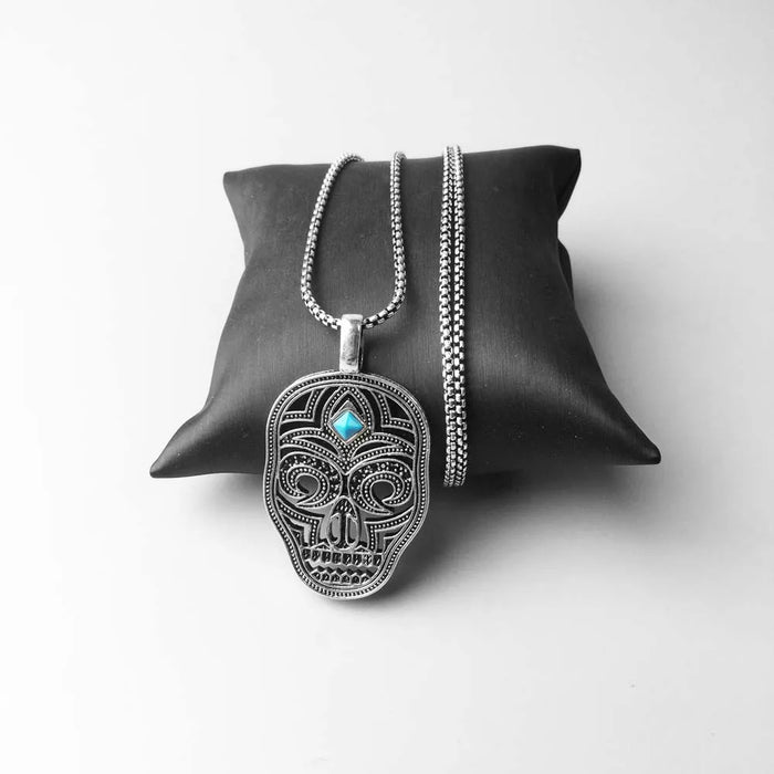 925 Sterling Silver Blue Stone Skull Mask Pendant Rebel Street Jewelry For Men & Women