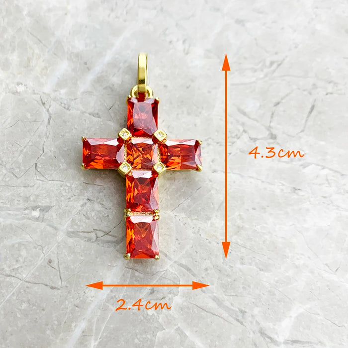 925 Sterling Silver Orange Stone Golden Cross Pendant Jewelry For Women