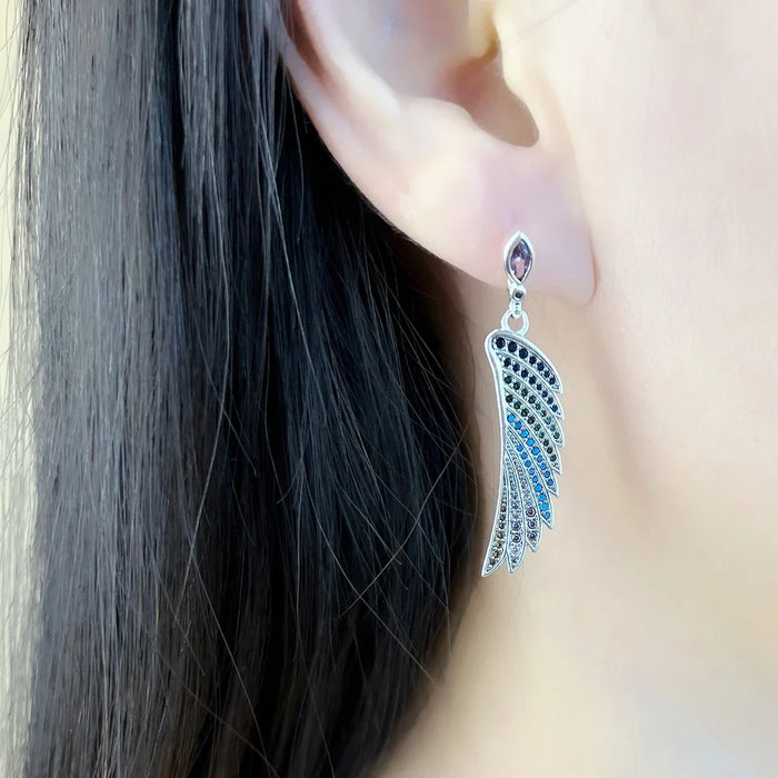 925 Sterling Silver Rainbow Hummingbird Wing Earrings Boho For Women