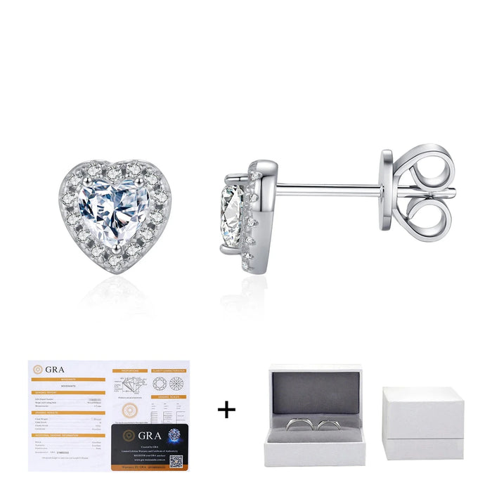 925 Sterling Silver Diamond Hearts Stud Earringslab Created