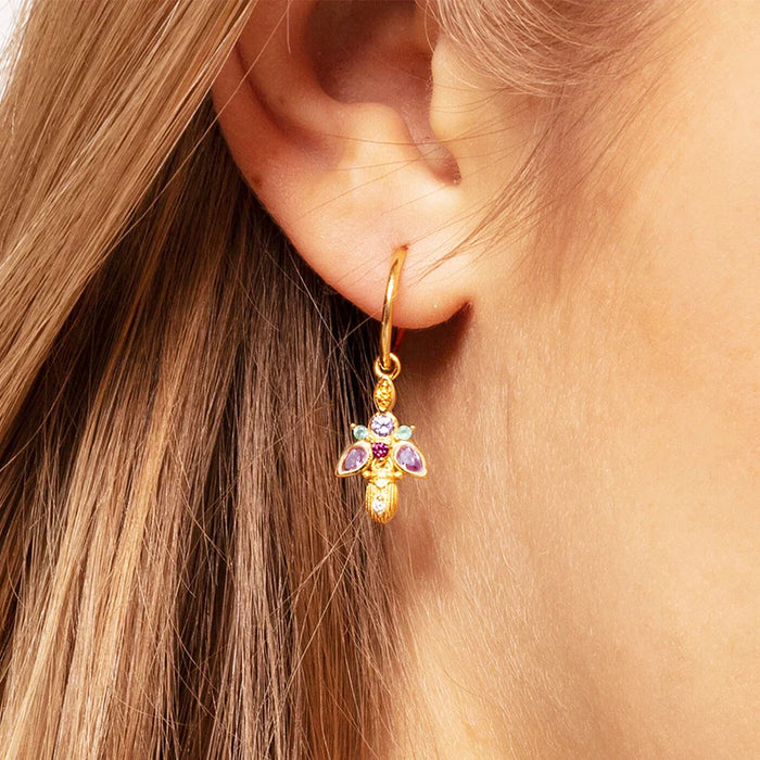 925 Sterling Silver Golden Scarab Beetle Hoop Earrings