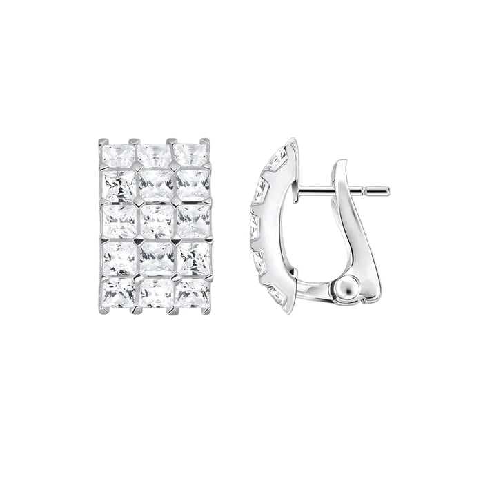 925 Sterling Silver Stylish White Zircon Hoop Earrings Glam For Women