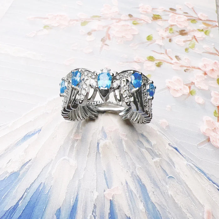 925 Sterling Silver Blue Stone Phoenix Wing Ring
