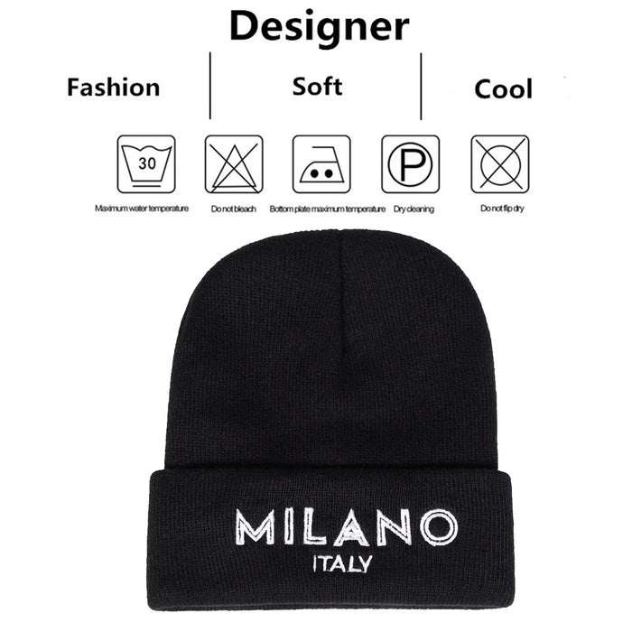 Stylish Unisex Embroidered Beanie Hat For Autumn / Winter Milano Italy