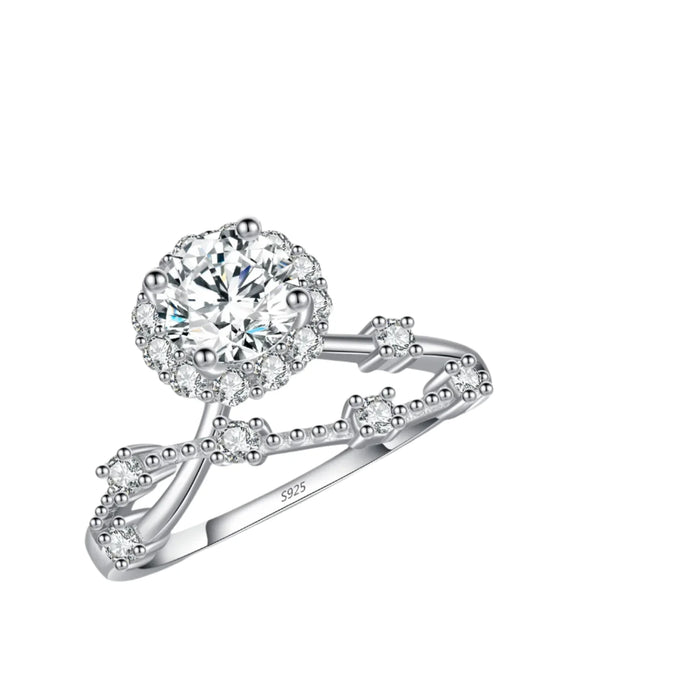 925 Sterling Silver Delicate Moissanite Halo Ring