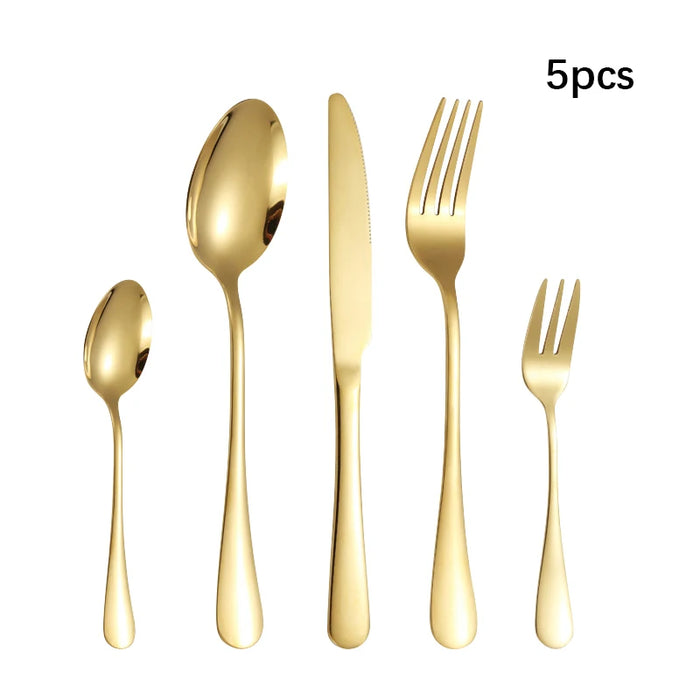 6 / 30 Piece Golden Stainless Steel Tableware Set For Hotels