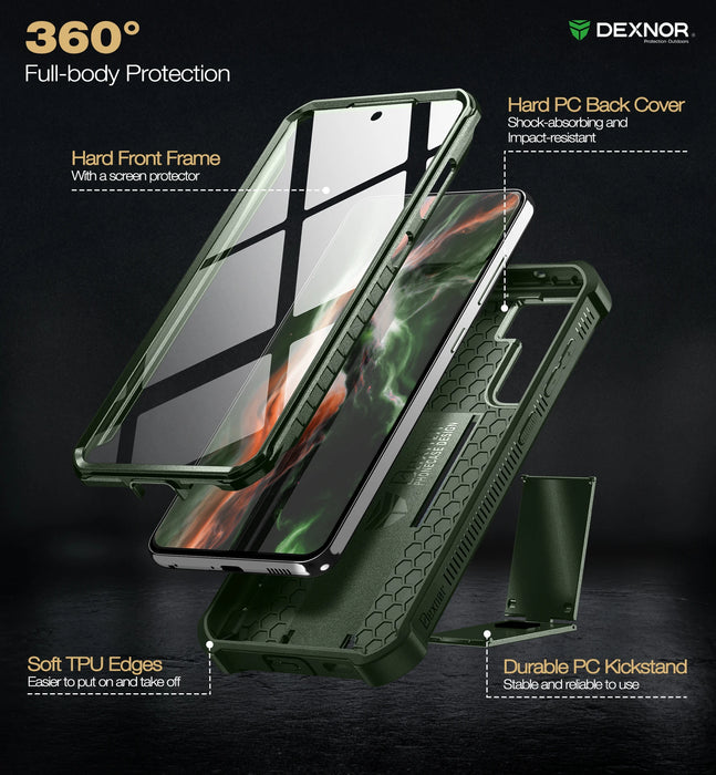 For Samsung Galaxy S21 Fe Shockproof Holder Shell Armor Rugged Military Bracket Case With Built-In Screen Protector