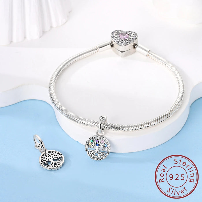 925 Sterling Silver Family Tree Pendant Fits Bracelet Diy Gift