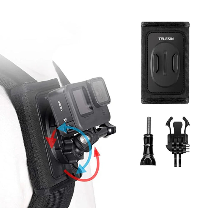 360 Degree Rotate Double J-Hook Backpack Strap Mount For Gopro Insta360 Dji Osmo Action
