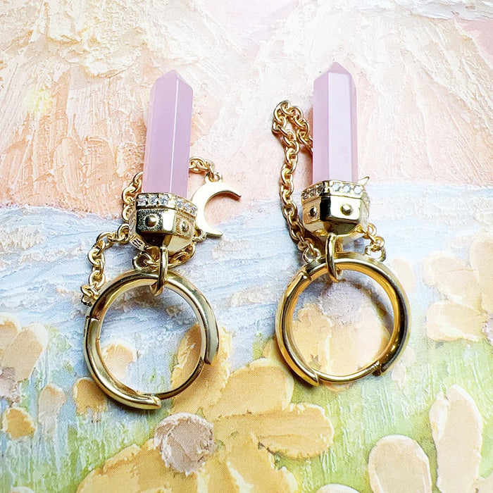 925 Sterling Silver Rose Quartz Hexagonal Hoop Earrings