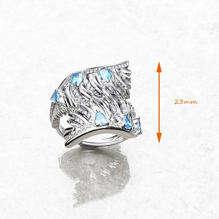 925 Sterling Silver Boho Phoenix Wing Ring With Blue Stones For Women