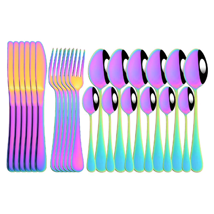 24 Piece Stainless Steel Rainbow Flatware Set