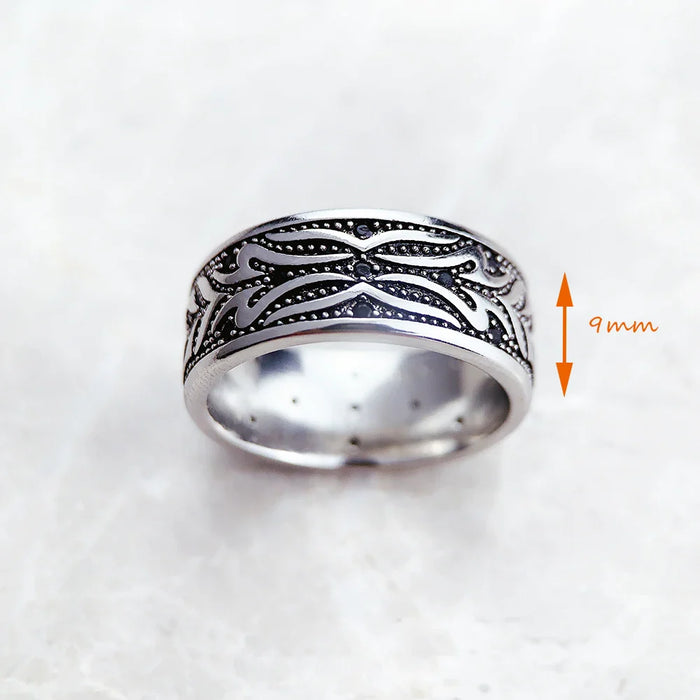 925 Sterling Silver Black Tiger Pattern Band Ring Unisex