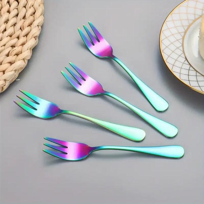 4 Piece Stainless Steel Dessert Fork Set For Fruit Mooncake Cake Snacks Tea Salad Ideal For Restaurants Parties