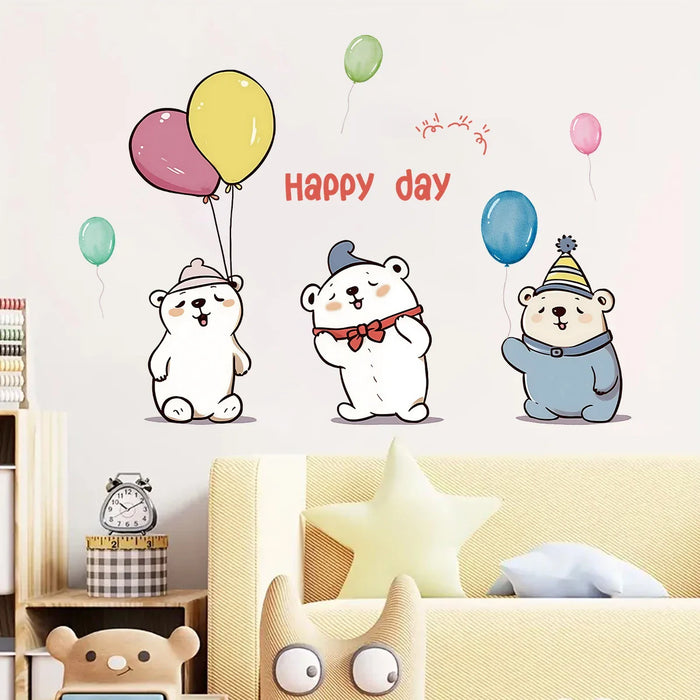Adorable Balloon Bear Wall Stickers For Kids Room Decor
