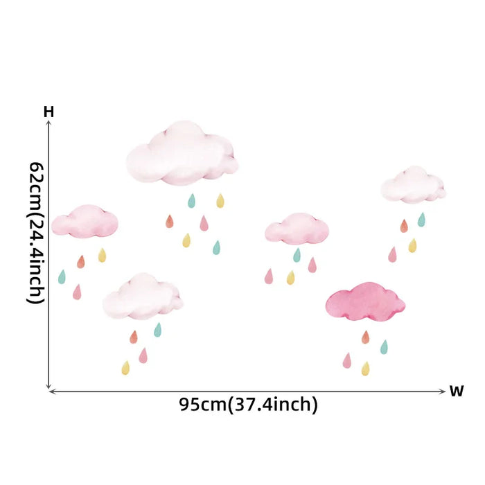 Watercolour Pink Umbrella With Bunny Wall Stickers And Hearts For Kids Room Decor