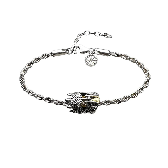 925 Sterling Silver Skull Knight Karma Wheel Chain Bracelet Unisex Party