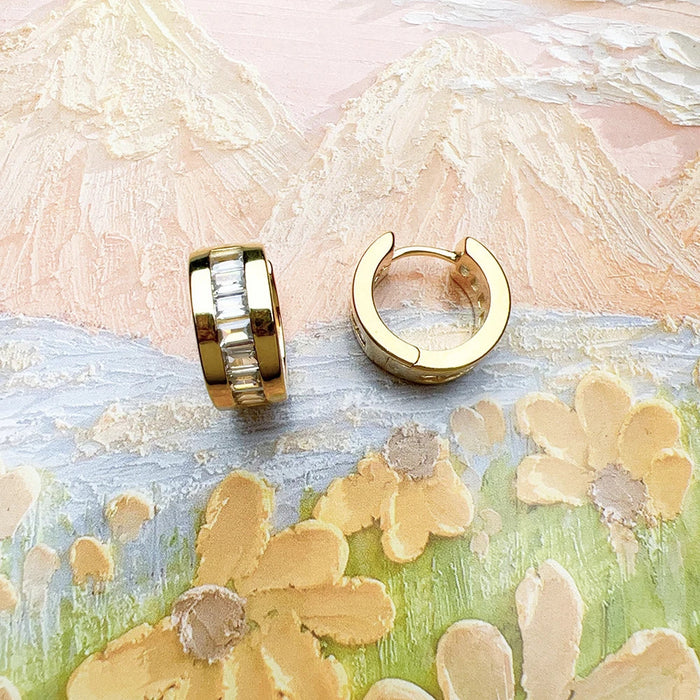 925 Sterling Silver White Stone Hinged Hoop Earrings Elegant Jewelry For Women