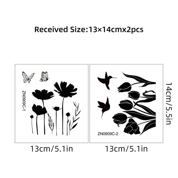 Flower Bird Silhouette Wall Decals 2Pc Set