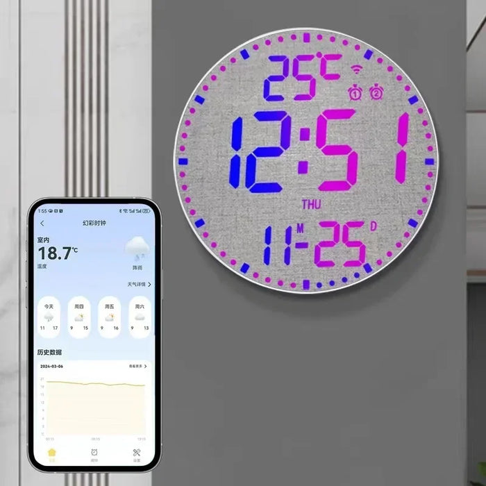 Large Smart Led Wall Clock With Dual Alarms