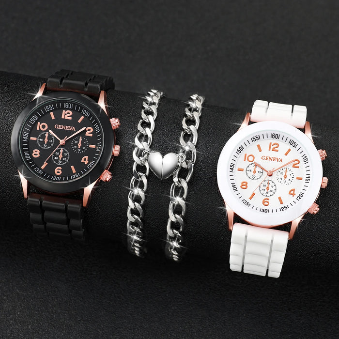 4 Piece Couple S Watch Set Heart Bracelets