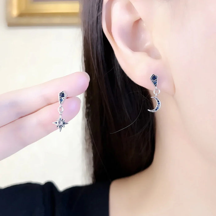 925 Sterling Silver Star & Moon Earrings Romantic Gift For Women