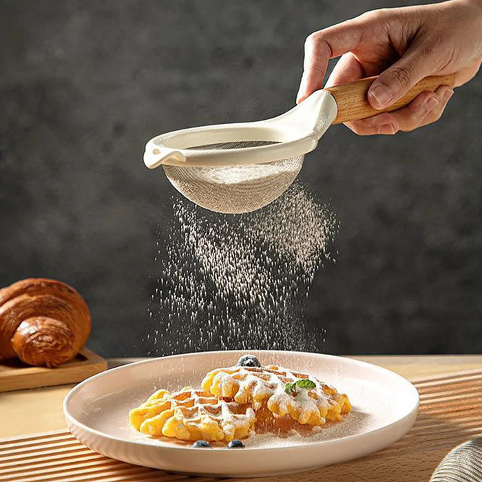 Stainless Steel Flour Sieve With Wooden Handle Baking Tool