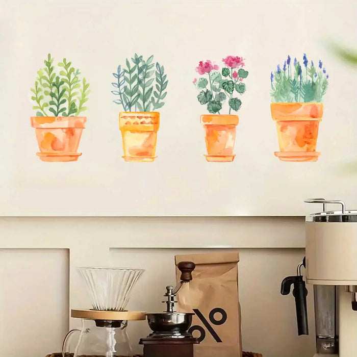 Watercolour Flower Wall Stickers 4Pc Set For Kitchen Living Room Bedroom Decor