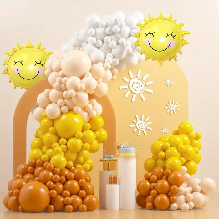 136Pcs Retro Nude Orange Yellow Balloon Set Sunshine Theme Birthday Brilliant Party Anniversary Party Wedding Decoration