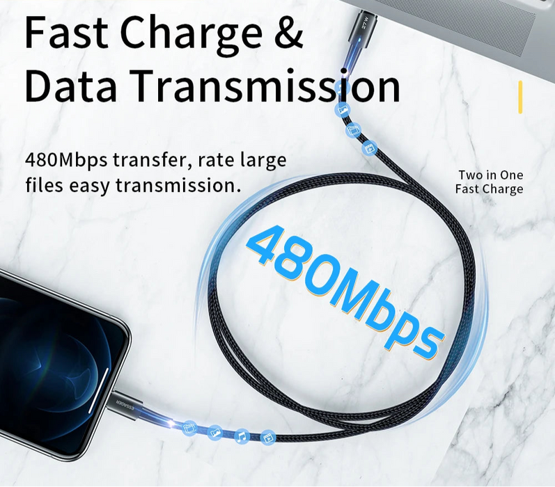 27W Usb C Cable For Iphone 14 13 12 11 Pro Max Xs 20W Fast Charging Cable Type C To Lighting Date Wire For Ipad Macbook