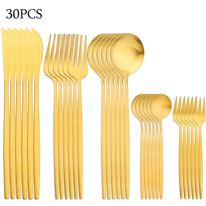30 Piece Matte Stainless Steel Cutlery Set For Kitchen Parties