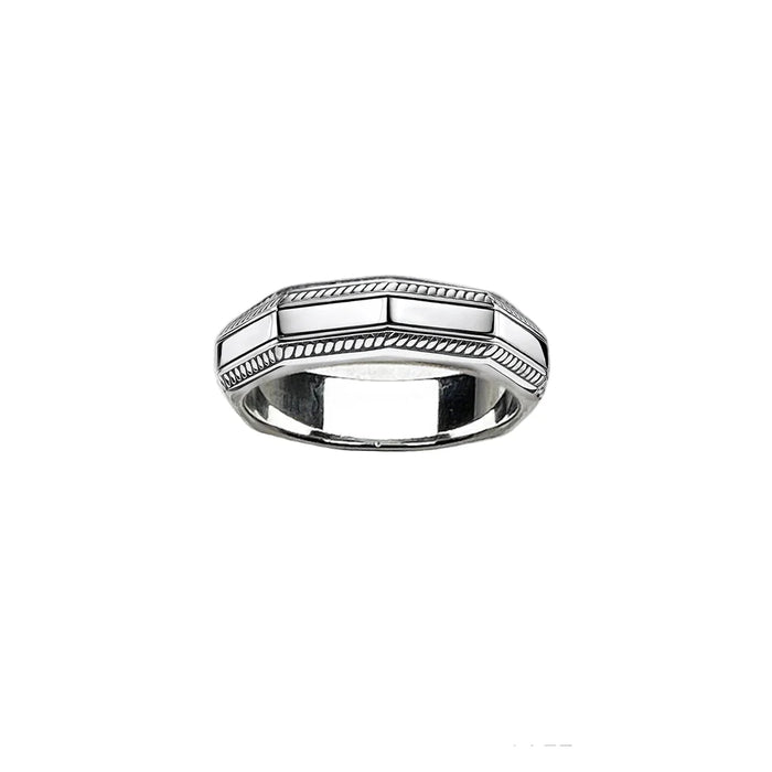 925 Sterling Silver Angular Nine Cornered Band Ring Ethnic Fine Jewelry For Women & Men Autumn