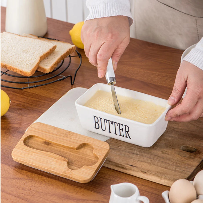 Rectangular Ceramic Butter Box With Knife Sealed & Stylish