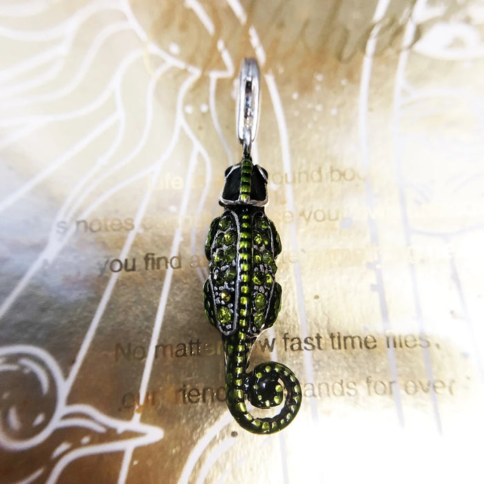 925 Sterling Silver Green Lizard Chameleon Charm Real Fine Jewelry Gift For Women & Men