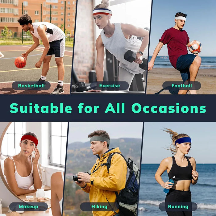 3 Piece Athletic Sweatbands Moisture Wicking Terry Cloth Headbands For Sports
