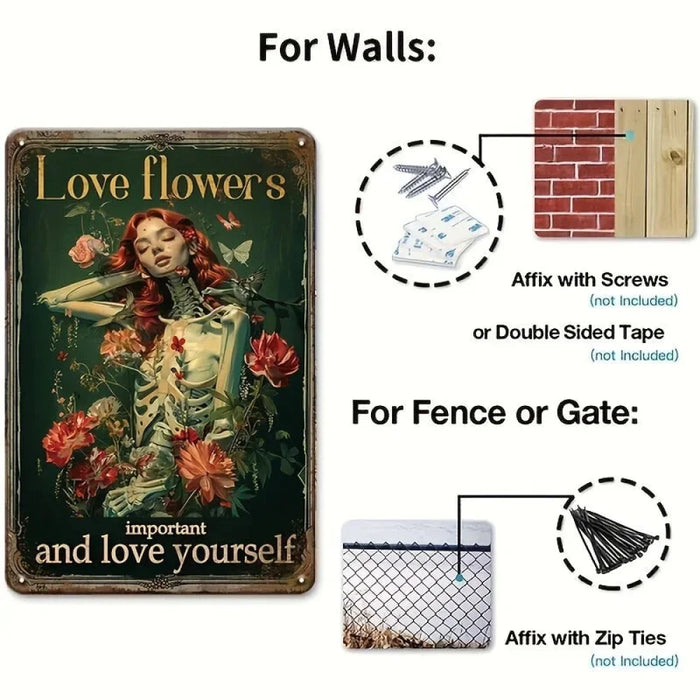 5-Piece Flower Tin Sign Set For Retro Shabby Chic Wall Decor