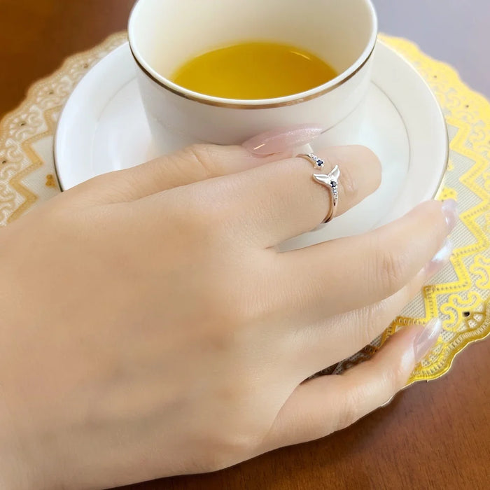 925 Sterling Silver Blue Stone Dolphin Tail Fin Ring Europe Style Cheerful For Women