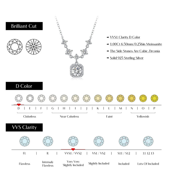 925 Sterling Silver Dazzling 1Ct D Colour Moissanite Necklacehalo Pendant For Women