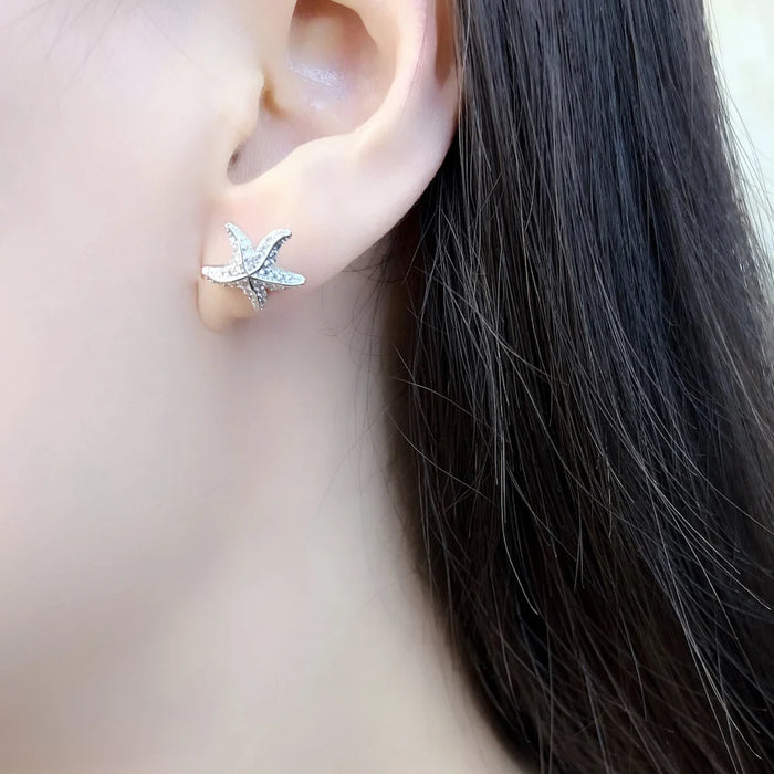 925 Sterling Silver Stylish Starfish Pave Stud Earrings