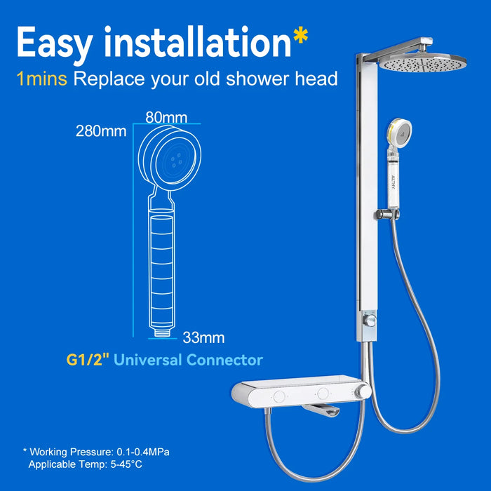 High Pressure Vitamin C Shower Head Filter - Softens Water Moisturizes Skin Reduces Hair Loss