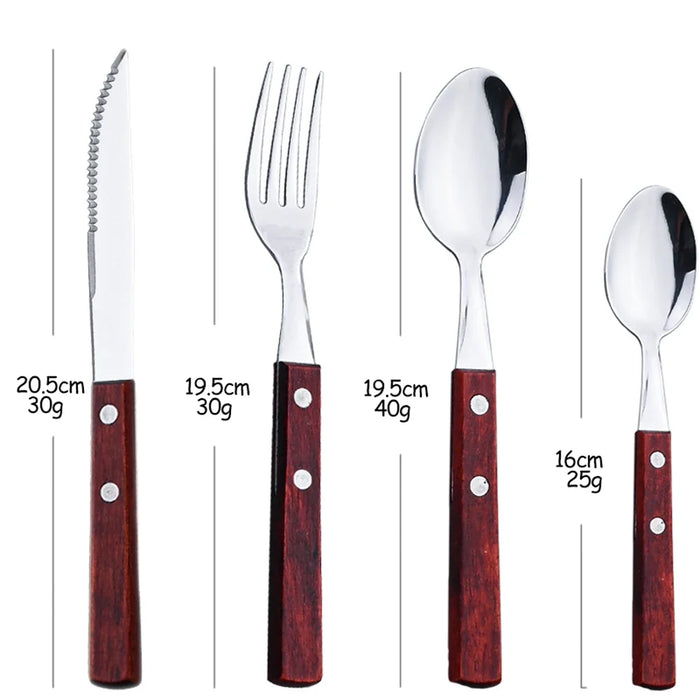 24 Piece Stainless Steel Cutlery Set With Wood Handles