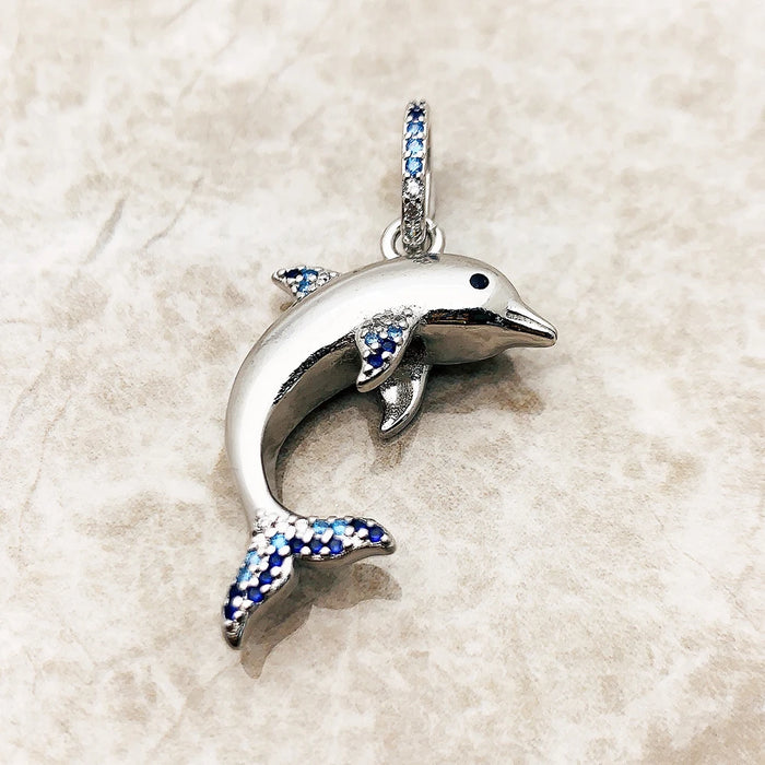 925 Sterling Silver Dolphin Blue Pendant European Style Soul Lucky Gift For Women
